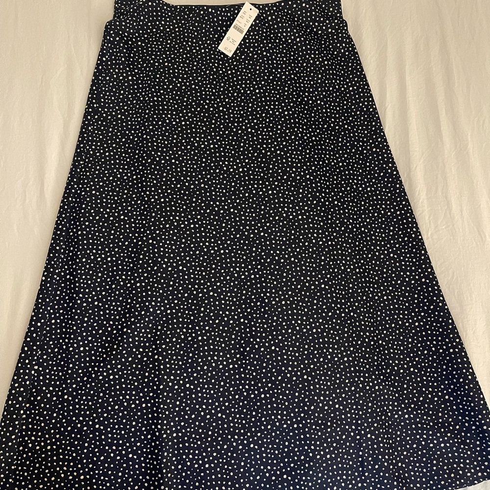 J. Crew Navy and White Polka Dot A-Line Satin Skirt